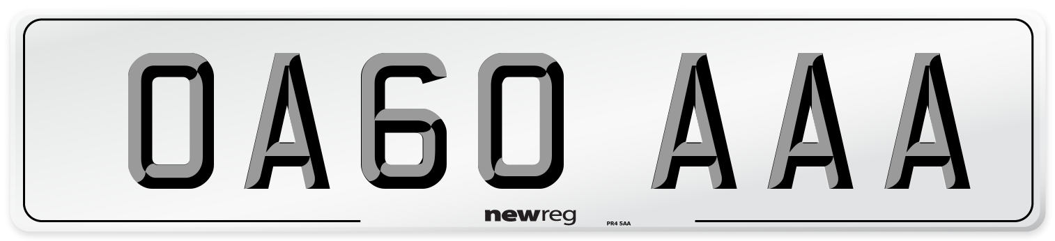 OA60 AAA Number Plate from New Reg